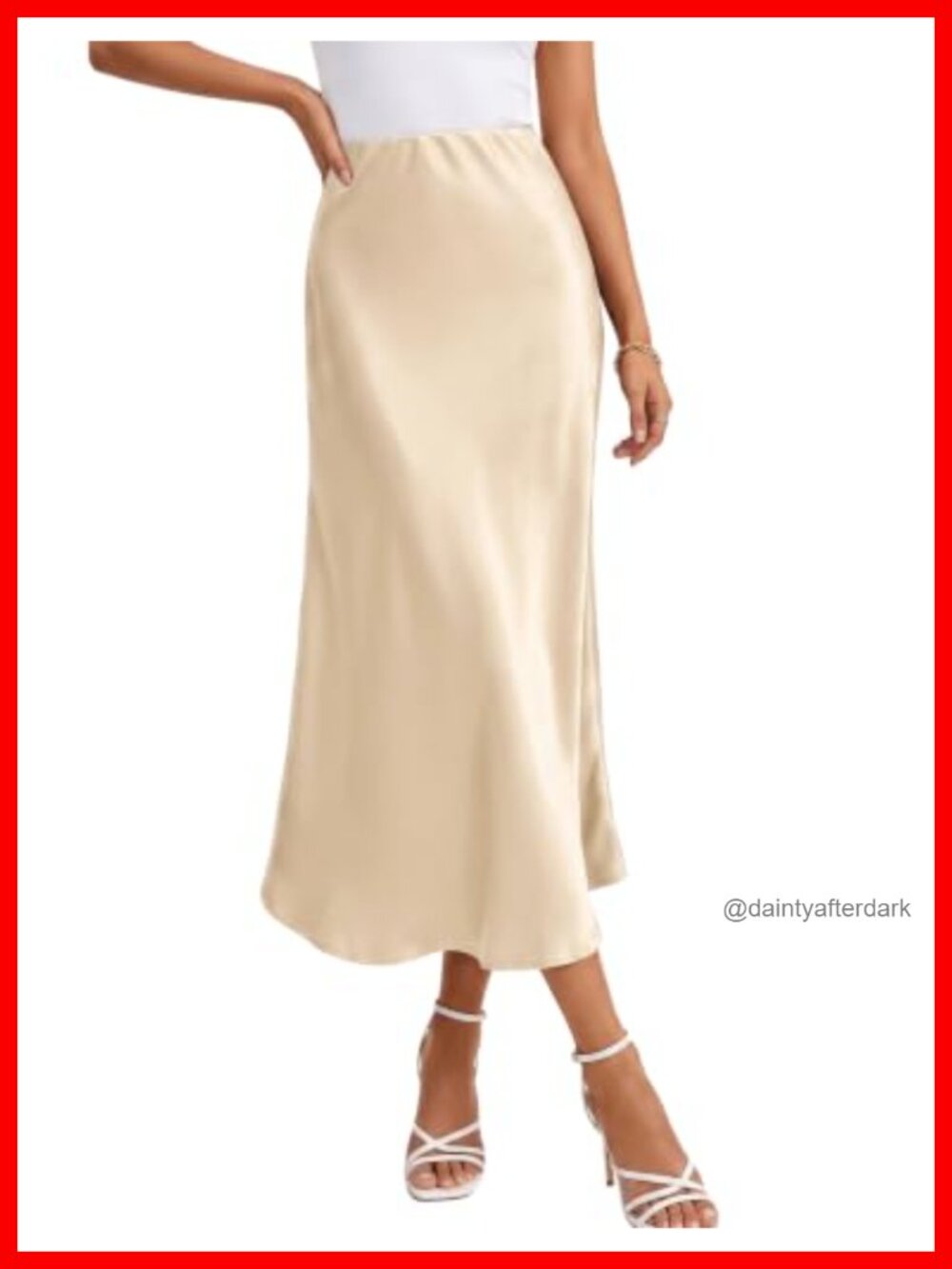 Satin Midi Skirt Women High Waisted Ruffle Hem A-Line Silk Like